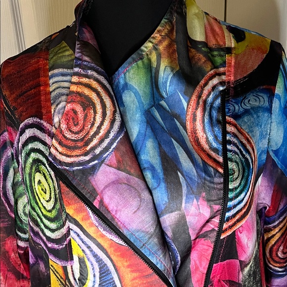 Feratelli Abstract Sheer Asymmetric Zip Tunic Jacket Wearable Art Boho Small Y2K - Picture 3 of 9